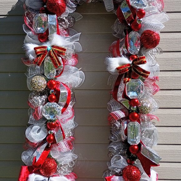 Glam Red & Silver Christmas Garland, Gem Garland, Winter garland, Christmas - Picture 5 of 16